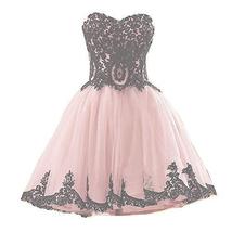Short Nude Pink Tulle Vintage Black Lace Gothic Prom Homecoming Cocktail Dresses - £87.46 GBP
