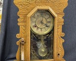 Antique Working Pressed Oak Waterbury 8 Day Clock 22 3/4” Tall W/Early B... - £177.90 GBP