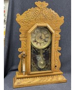 Antique Working Pressed Oak Waterbury 8 Day Clock 22 3/4” Tall W/Early B... - $197.01