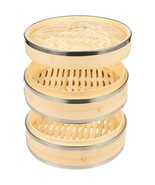2 Tier Bamboo Steamer Basket 10 Inch For Dim Sum Bao Bun Dumpling Cooking - £40.90 GBP