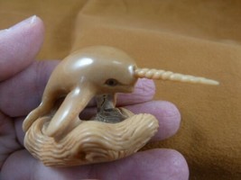 (tb-whal-16) baby Narwhal Whale Tagua NUT palm figurine Bali carving lov... - $54.69