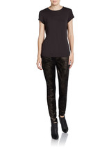 NWT SEVEN 7 for All Mankind 24 Black shimmer Skinny Jeans Pants copper foil rare - £71.53 GBP