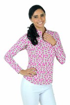 Nwt Ladies Icikuls Hot Pink Green Golf Tennis Long Sleeve Mock Shirt - Xl - £33.96 GBP