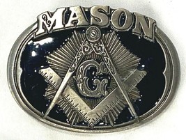 Masonic Freemason Mason Belt Buckle USA Made Vintage 1985 C+J Blue Enamel - £14.61 GBP