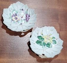 Rare Victory China White Leaf Shape Trinket Dish - Violets and  yellow Flower Go - £19.61 GBP
