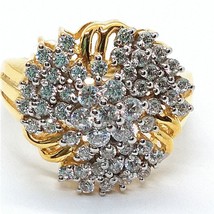 14k Placcato Oro Giallo Argento 2.05 KT Diamanti Finti Impegno di Cluster Anello - £217.59 GBP