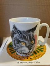 Black and Gray Tabby Cat with Yellow Eyes Porcelain Cup Mug Made in Japan - £11.84 GBP