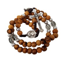 Olive Wood Rosary Beads Catholic Necklace with in - £43.30 GBP