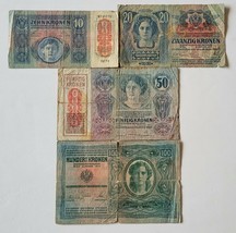 AUSTRIA SET OF 4 BANKNOTES FROM 1912 - 1915 CIRCULATED CONDITION RARE SET - $27.70