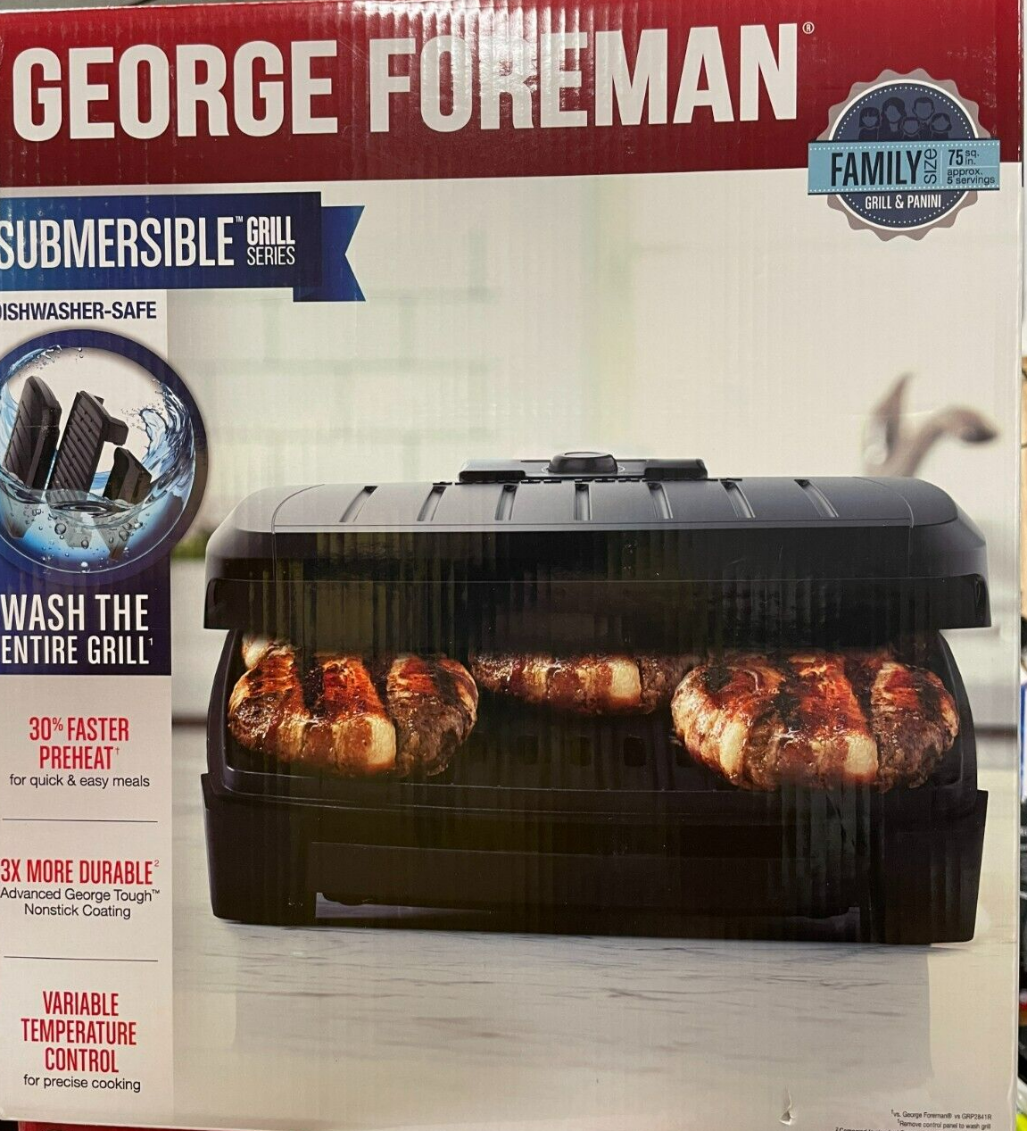 George Foreman - GRECV075B - 5-Serving Submersible Grill - Black Plates - $99.95