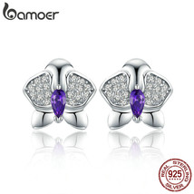 Terling silver orchid flower clear cz zircon stud earrings for women engagement jewelry thumb200
