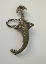 Antique Sterling Silver Sword Brooch with Sheath Dagger Chain Raised Des... - £43.26 GBP