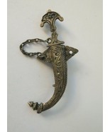 Antique Sterling Silver Sword Brooch with Sheath Dagger Chain Raised Des... - £42.53 GBP