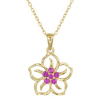 14K Oro Amarillo Gp Redondo Plateado Zafiro Rosa Flor Collar Colgante Con Cadena - £56.95 GBP