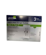 NEW 3 Pack Leviton decora T5632-3BW USB In Wall Charger Outlets Type A - $24.74