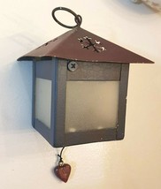 Small Hanging Lantern Metal Tealight Candle Holder Brown Blue Gray Frosted Glass - $5.86