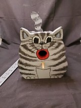 Handmade, Hand Painted Cat Shaped Birdhouse Gray Tabby Hanging 8.75&quot; - £26.57 GBP