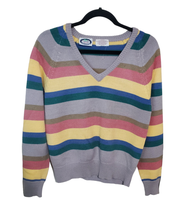 Izod Lacoste Women&#39;s 40 Large Multicolor Stripe V-neck Sweater Vintage - £20.39 GBP