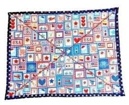 Patriotic Placemat 1-Pc Embroidered Reversible Stars Hearts USA Homemade... - $20.59 CAD