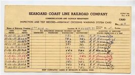 Seaboard Coast Line Railroad Co. Inspection &amp; Test Record Highway Crossi... - $17.82