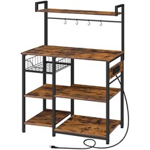 Bakers Rack With Power Outlet, Microwave Stand With Mesh Basket, Coffee Station  - £128.62 GBP