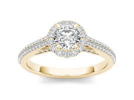 14K Yellow Gold 1.25 Ct Natural Diamond Halo Engagement Ring - £2,365.64 GBP