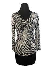 Gray &amp; black Animal Print Twist Front Long Sleeve V Neck Shirt Size Small - £8.72 GBP