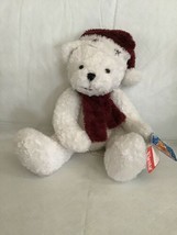 Happy Holidays 8” Plush Fiesta Teddy Bear White Maroon Hat Scarf 1999 Christmas - $14.99
