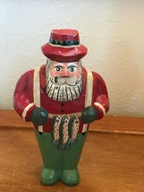 Estate TOTO Signed Hand Carved Painted Wood Fisherman Santa Claus Holding String - £23.28 GBP