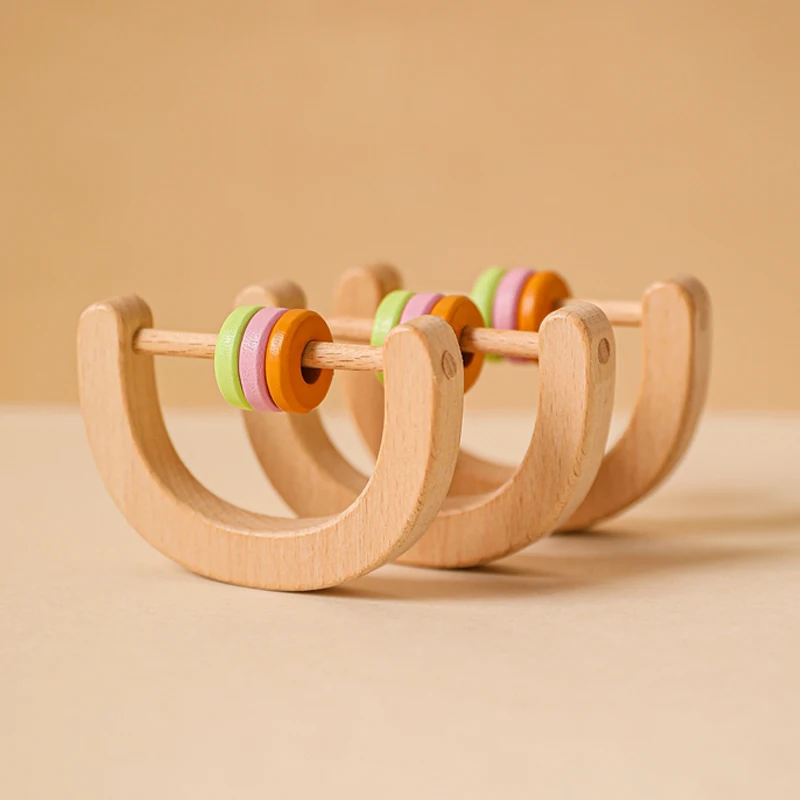 1pcs Wooden Baby Rattle Geometric shape Hand Teething Wooden Ring Make Noise - £7.89 GBP+
