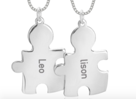 Puzzle Custom Necklace Set For Couples: Sterling Silver, 24K Gold, Rose Gold - £113.66 GBP