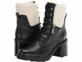 NEW MARC FISHER BLACK LEATHER  FUR COMFORT COMBAT  BOOTS SIZE 8.5 M $198 - $131.74