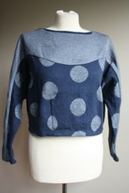 Anthropologie Postmark XS Blue Metallic Silver Polka Dot Crop Top Dolman Sleeve - £17.95 GBP