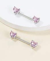 2 Pink Crystal Nipple Bars - Heart Barbell Piercing Surgical Steel - £9.73 GBP