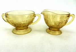 Amber Depression Glass Creamer &amp; Sugar Set, Federal Glass, Sharon Pattern, 1930s - £19.49 GBP