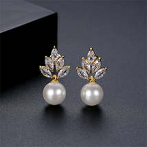Pearl &amp; Crystal 18K Gold-Plated Leaf Drop Earrings - £11.21 GBP