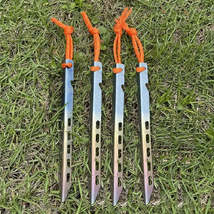 4Pcs Highly Visible TITANIUM Alloy Tent Pegs Nails with Rope for Camping - £14.81 GBP