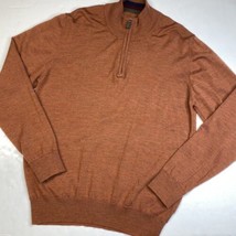Tom James 100% Merino Wool Sweater Mens XLarge Orange 1/4 Zip Long Sleev... - $27.19