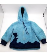 1960s  Vintage Toddler Coat Boys Size 3 Zip Front Fuzzy Lamb Tie Hood Li... - $13.86