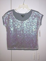 A.N.A. Ladies Iridescent Sequinned CAP-SLEEVE Gray Knit Pullover SWEATER-M-NWT - £10.43 GBP
