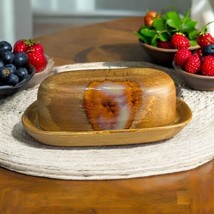 Sango Splash Brown 4951 Covered Butter Dish Drip Glaze Stoneware Abstract Swirl  - £21.66 GBP