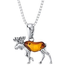 Sterling Silver Baltic Amber Moose Pendant Necklace - £67.73 GBP