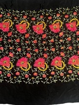 Spanish Piano Shawl Black Silk Embroidery Fringe Edge Vintage 1920s 48&quot; + Fringe - £257.76 GBP