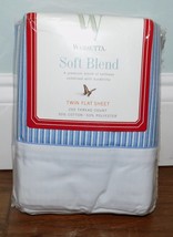 Wamsutta Soft Blend Twin Flat Sheet Blue Oxford Stripe 250 Thread Count VNTG NEW - £10.35 GBP