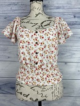Monteau Floral Crop Top Women Size M Smock Waist Short Flutter Sleeves S... - $9.00