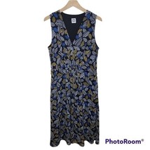 Anne Klein | Black Blue White Yellow Leaf Print Midi Dress - £19.33 GBP