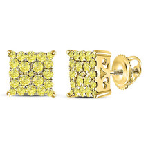 10kt Yellow Gold Round Color Enhanced Diamond Square Cluster Earrings 1.00 Cttw - £641.78 GBP