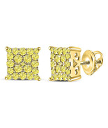 10kt Yellow Gold Round Color Enhanced Diamond Square Cluster Earrings 1.... - £636.80 GBP