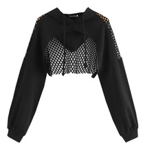 Black  Womens Sweatshirts Hoodie Crop Tops  work Long Sleeve Cropped Sweatshirt  - £49.27 GBP