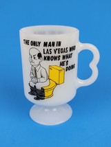 Footed Milk Glass Mug USA The Only Man in Las Vegas Who Knows What He&#39;s ... - £12.62 GBP
